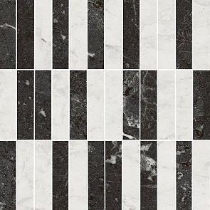 KMD2MSA003BR Тубкаль мозаичный микс чёрный белый глянцевый обрезной 30x30x0,9 декор купить в интернет магазине Artisan.ru
